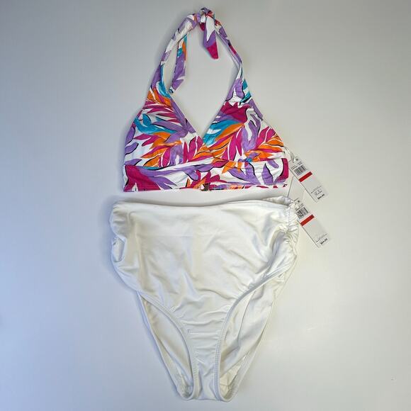 Anne Cole 3 Piece Set Swimsuit Floral Bikini Top White Bottom Women's XS NWT - Picture 4 of 9